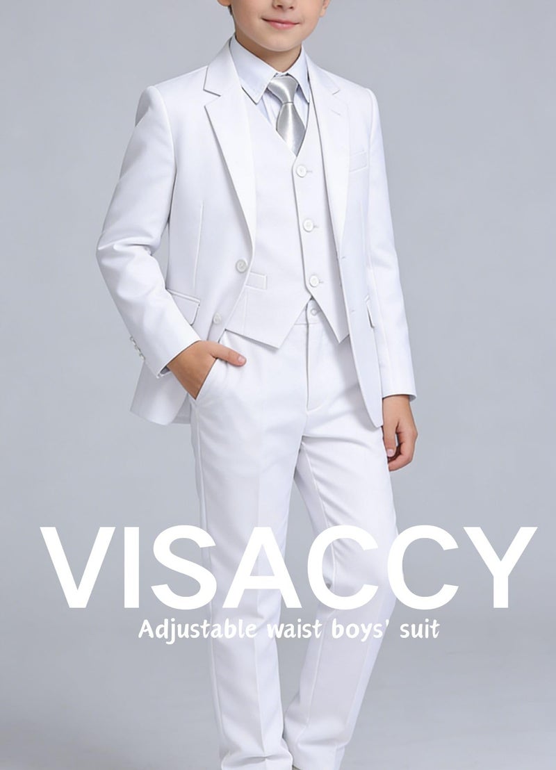 Visaccy Boys White Suit Graduation Suits for Kids Outfit First Communion Dresses Tuxedo Size 8 - Image 4